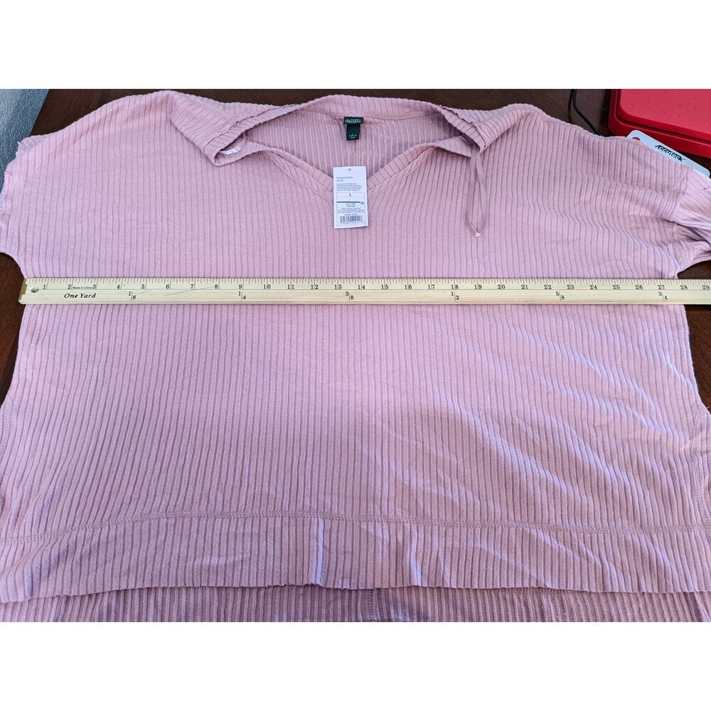 Wild Fable Oversize‎ Sweater L Pink Ribbed Knit Hi Low Boxy Side Slit V Neck Top - Picture 6 of 13